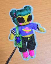 Load image into Gallery viewer, Skater alien doll sticker (green)
